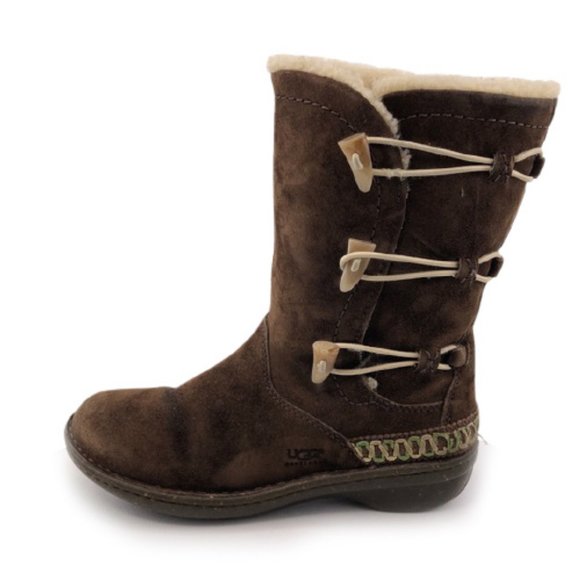 UGG Kona Brown Leather Toggle Winter Boots 7 - Picture 1 of 13